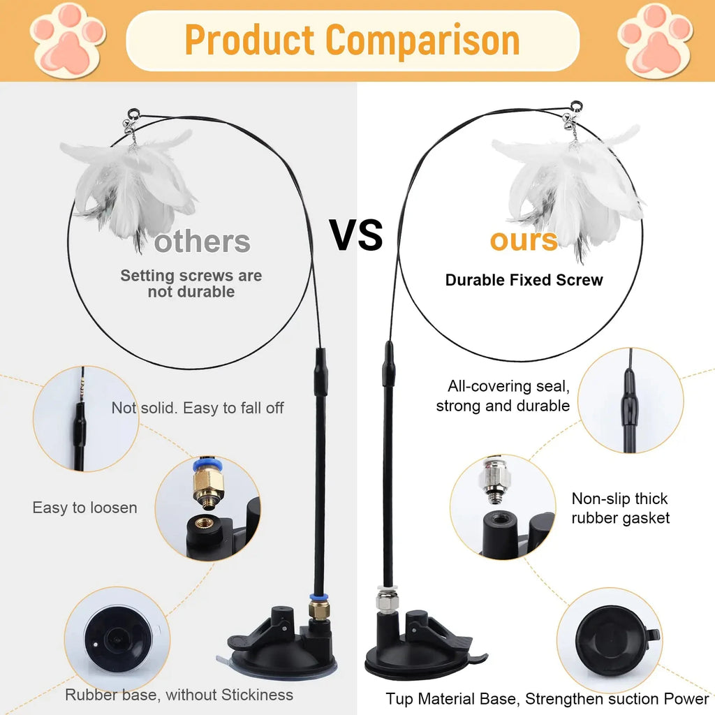 Interactive Cat Feather Wand Toy — Suction Cup & Replaceable Feathers