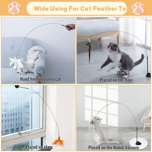 Interactive Cat Feather Wand Toy — Suction Cup & Replaceable Feathers