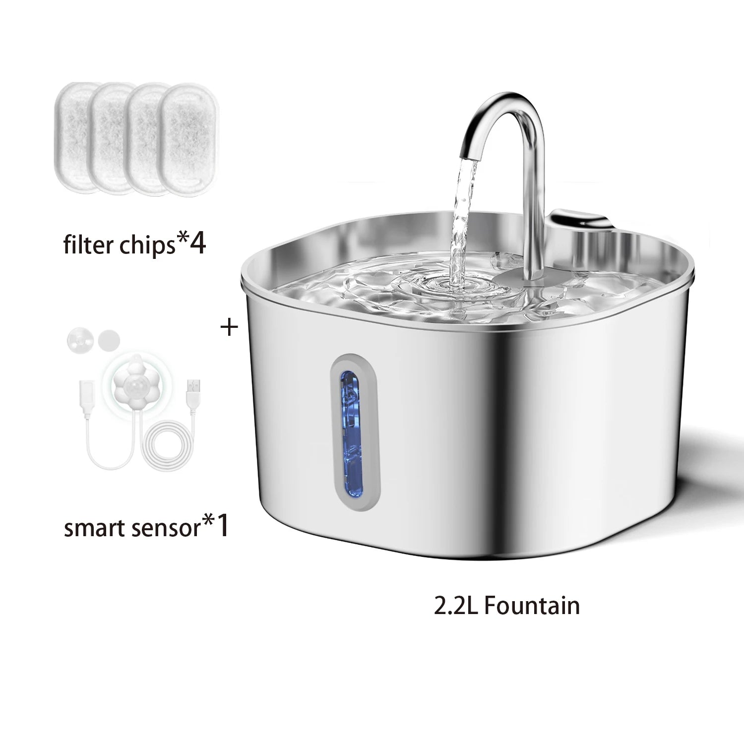 Stainless Steel Cat Water Fountain 2.2L — Automatic & Silent