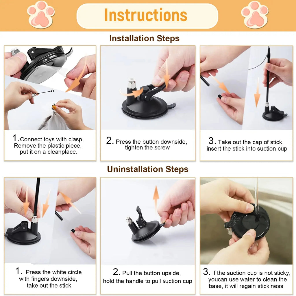 Interactive Cat Feather Wand Toy — Suction Cup & Replaceable Feathers